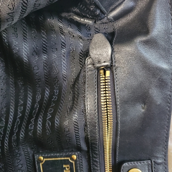 Prada black leather gold hobo tote purse bag used - Picture 8 of 13
